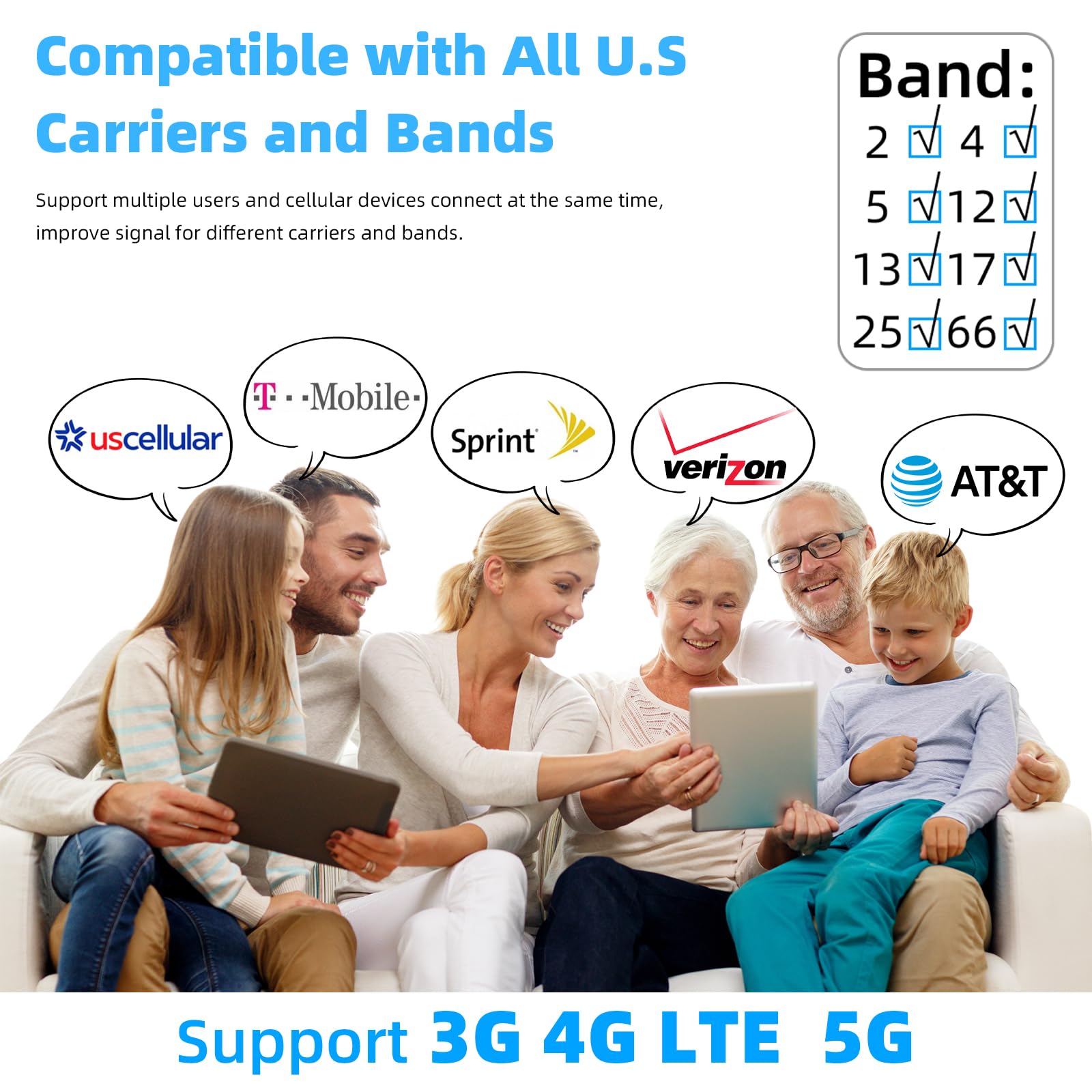Cell Phone Booster For Home, Up To 6000 Sq.Ft,Cell Phone Signal Booster With 2 Indoor Antennas For Band 66/2/4/5/12/17/13/25,Boo